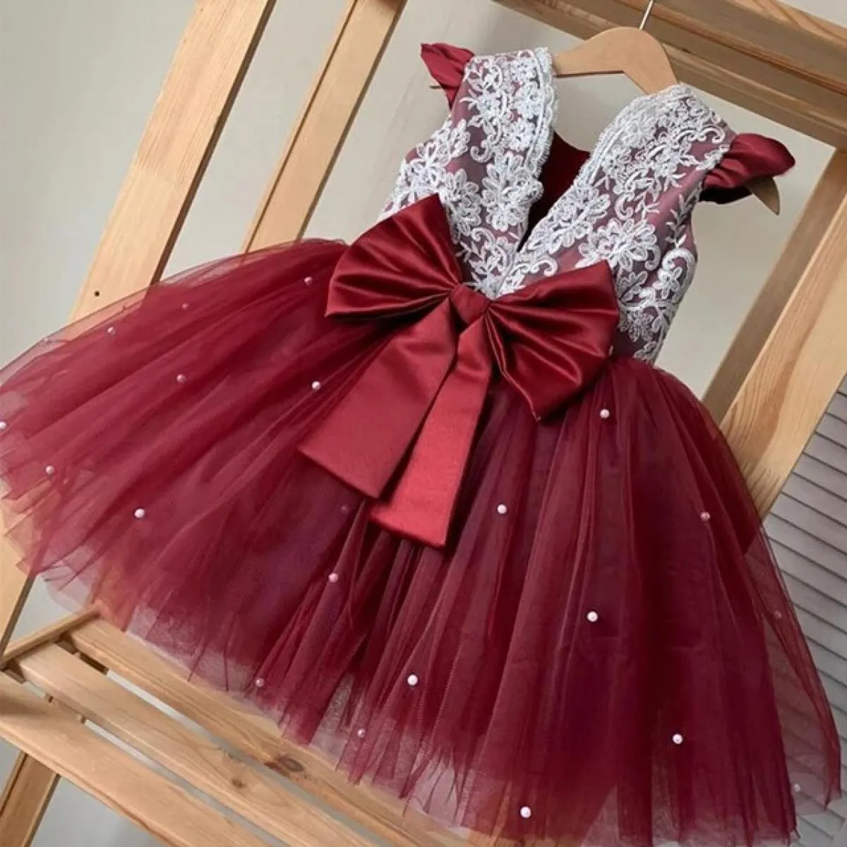 Abito da bambina da 12 m in pizzo con retro a V, principessa, abbigliamento per bambini, compleanno, tulle, tutu, festa, matrimo