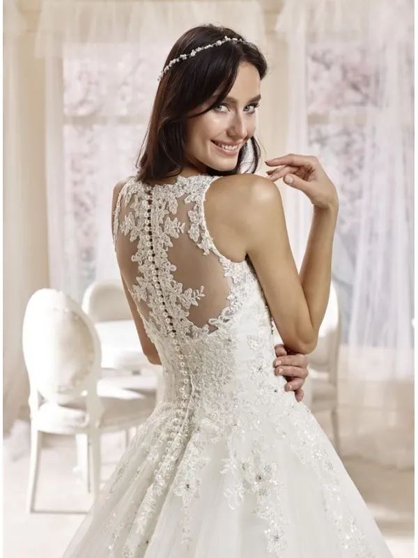 Abito da Sposa A Line Elegante con rifiniture di pizzo e punti luce delicati