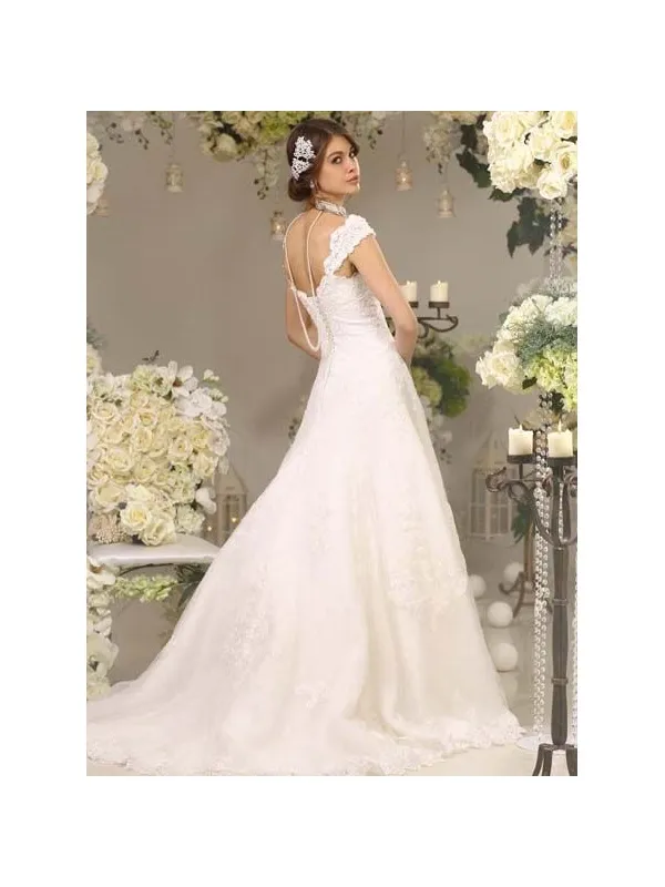 Abito da Sposa Economico Online A-line con spalline di pizzo pregiato