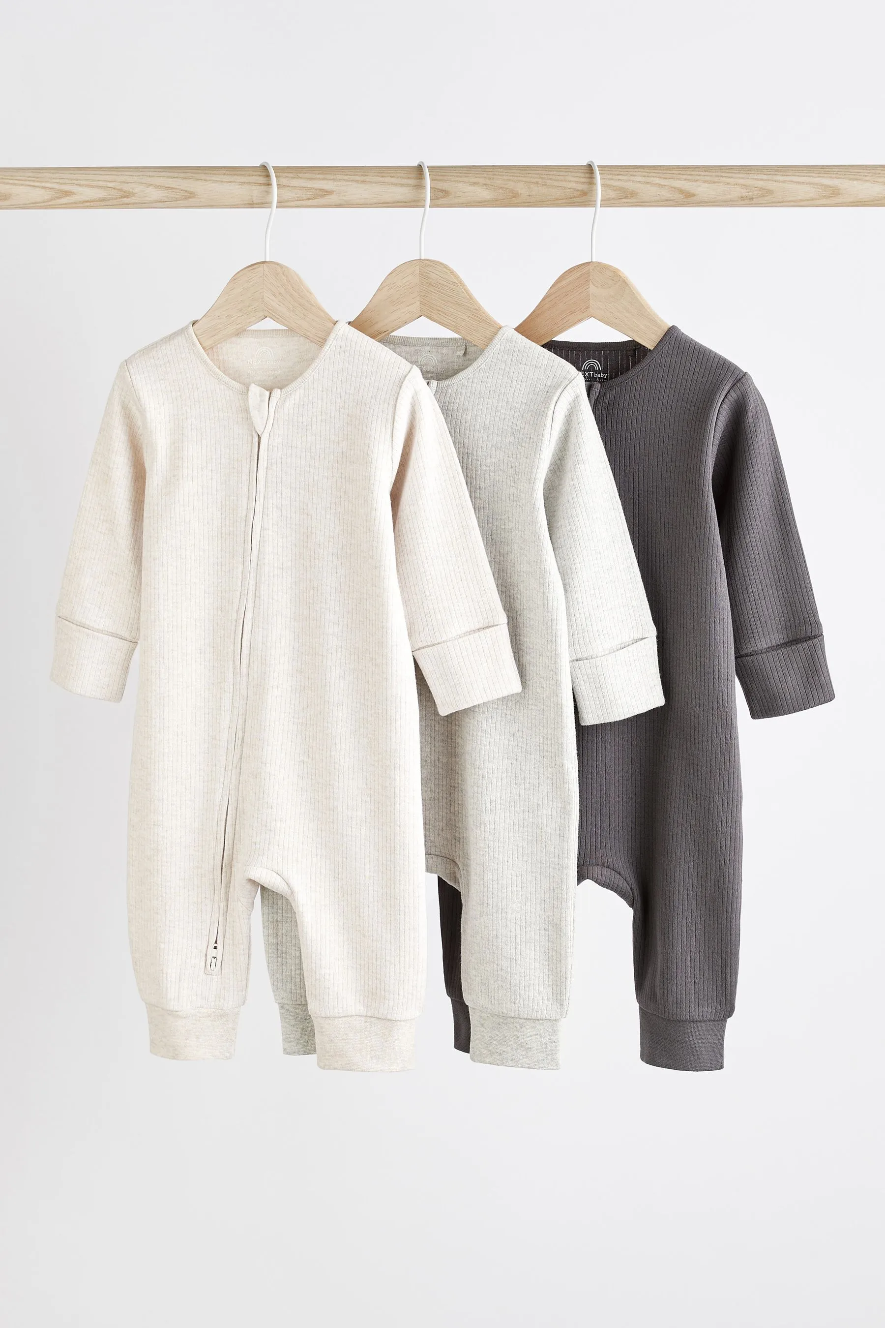 Baby 100% Cotton Footless 2 Way Zip Sleepsuits 3 Pack (0mths-3yrs)    