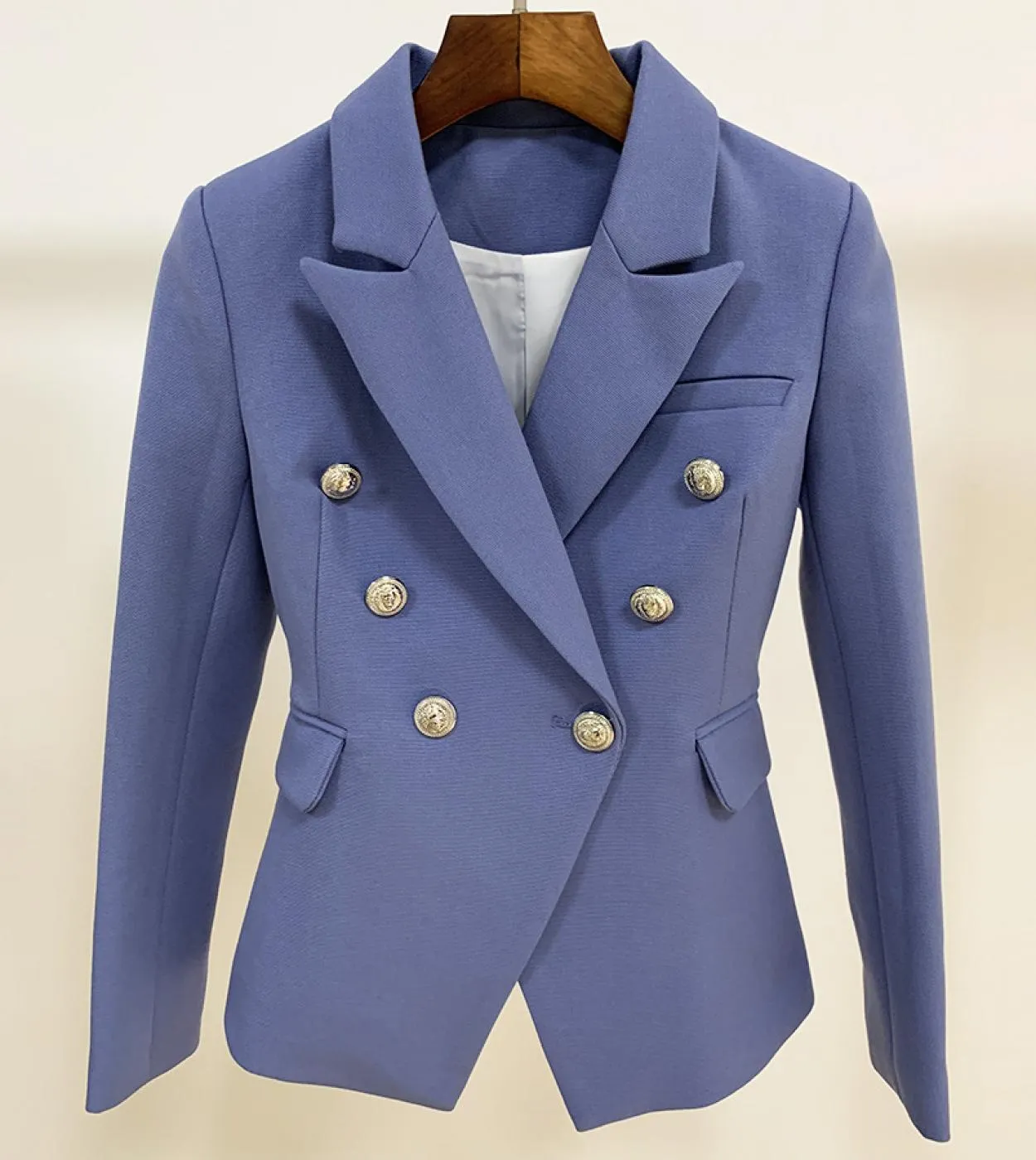 Blazer da donna in tessuto spesso doppiopetto con bottoni argentati Slim bianco nero blu cachi giacca da donna da ufficio da don