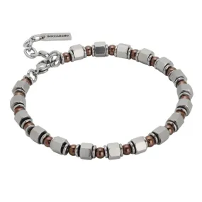 Bracciale con cubetti di acciaio e pvd marrone    