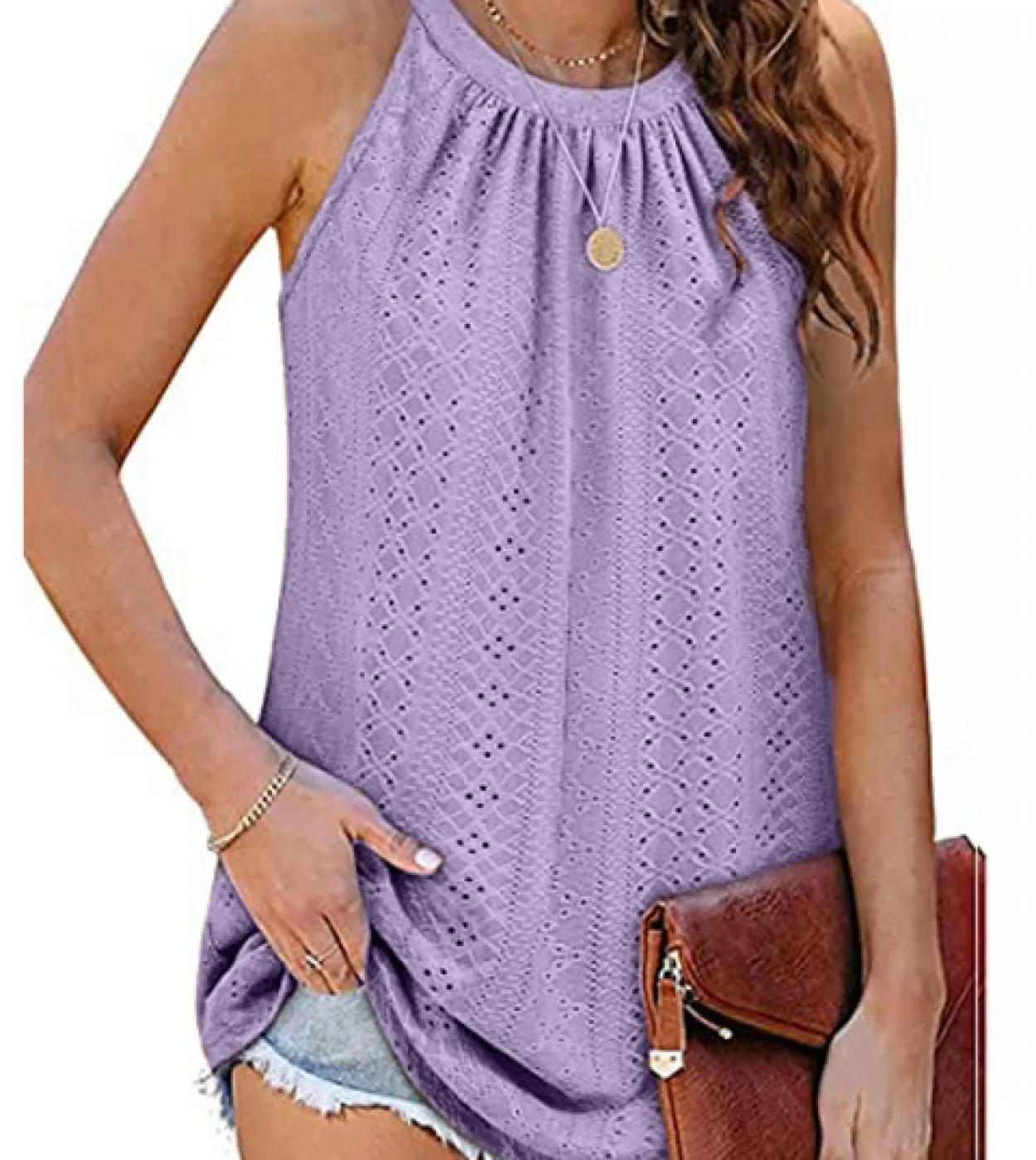 Canottiere senza maniche alla moda scavano fuori abiti pieghettati larghi casuali per le donne gilet viola o collo top vestiti B