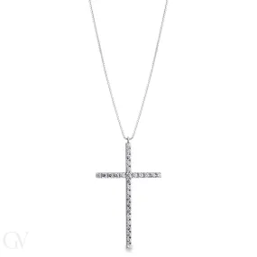 Collana con croce in oro bianco 18k con diamanti, 4,5 cm