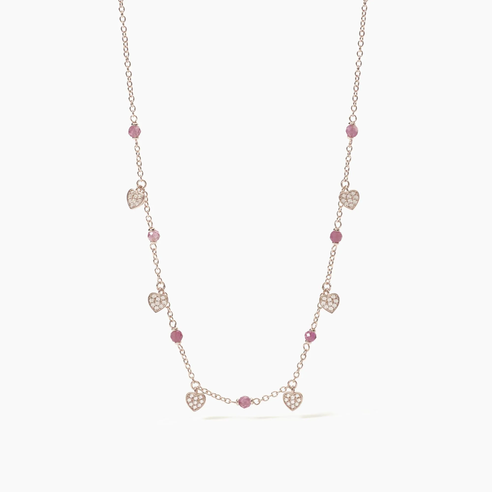 Collana in Argento Rosè con Tormalina Rosa e Cuori Pendenti Donna Mabina – Viva la Vida