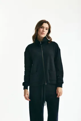 Felpa zip in lana blu 