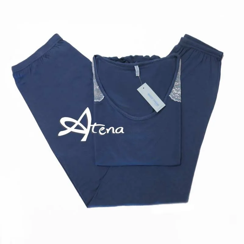  Intimo MAGIC DREAM Pigiama Fibra Bamboo MagicDream 8117 con pizzo azzurro perla e Denim