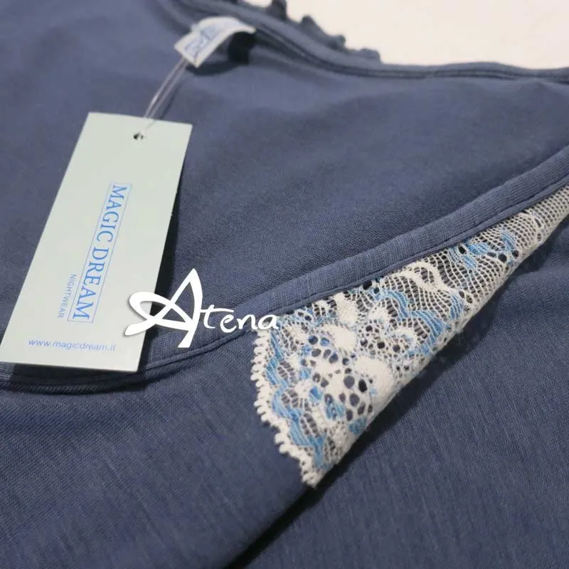  Intimo MAGIC DREAM Pigiama Fibra Bamboo MagicDream 8117 con pizzo azzurro perla e Denim