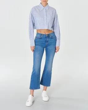 Jeans cropped a trombetta in cotone stretch blu super stone washed