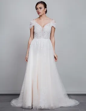MAGNOLIA - abito da sposa linea ad A con pizzo e sfumatura champagne