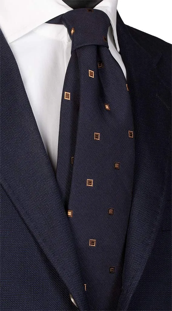 Man Blue Silk Tie Beige Brown Pattern 5879