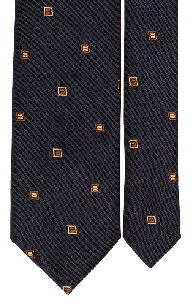 Man Blue Silk Tie Beige Brown Pattern 5879