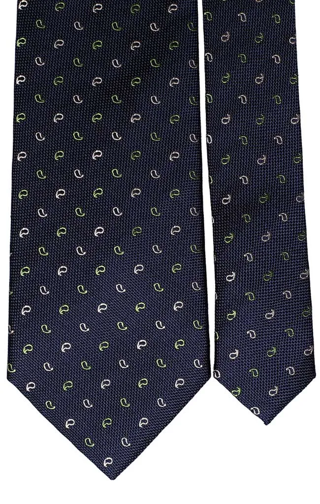Man Blue Silk Tie Green And Beige Paisley 2370