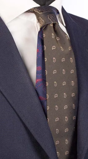 Man Olive-Green Tie Beige Paisley Contrast Knot Olive-Green Fantasy Beige Pattern N1260