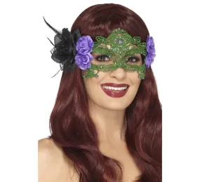 Maschera verde del giorno dei morti con le rose