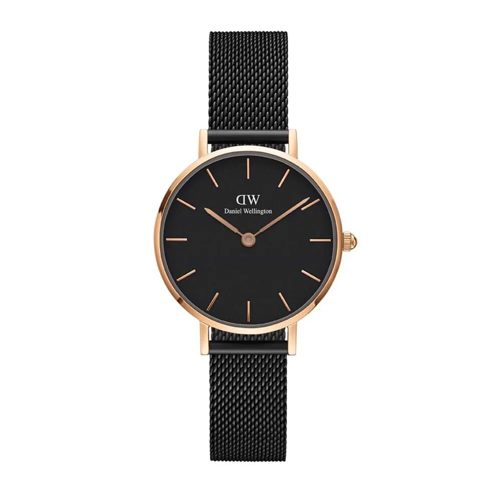 Orologio Al Quarzo Daniel Wellington Petite-ashfield Dw00100245 Cassa Rotonda Acciaio Rosato 28 mm Quadrante Nero Cinturino Acci