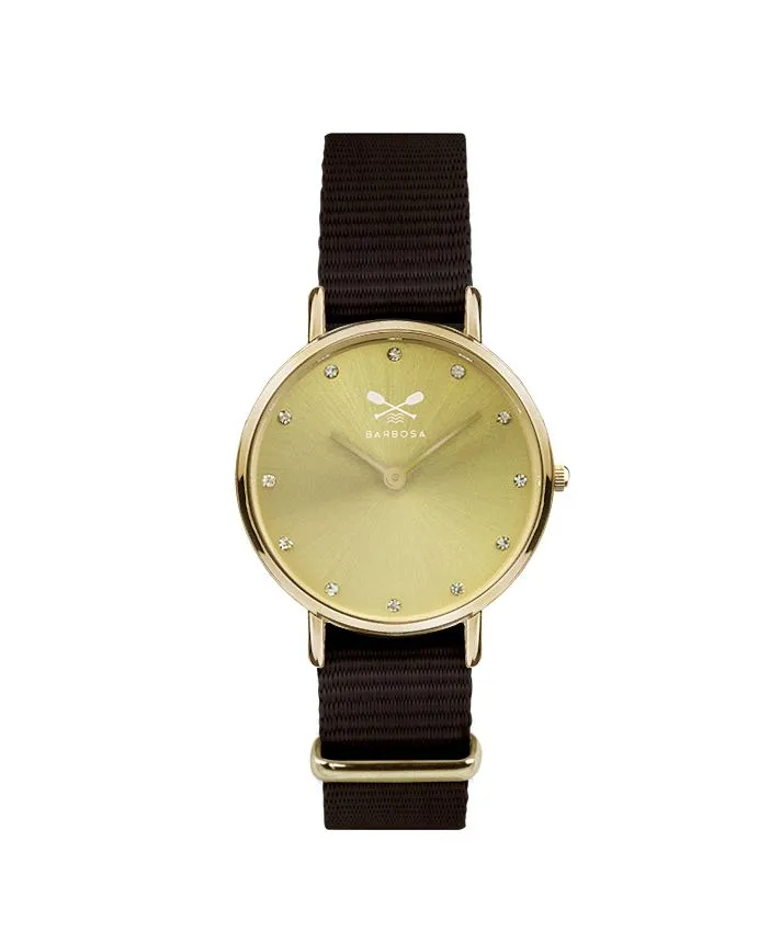 OROLOGIO SUNRAY DORATO CON ZIRCONI dm. 28 NATO NERO