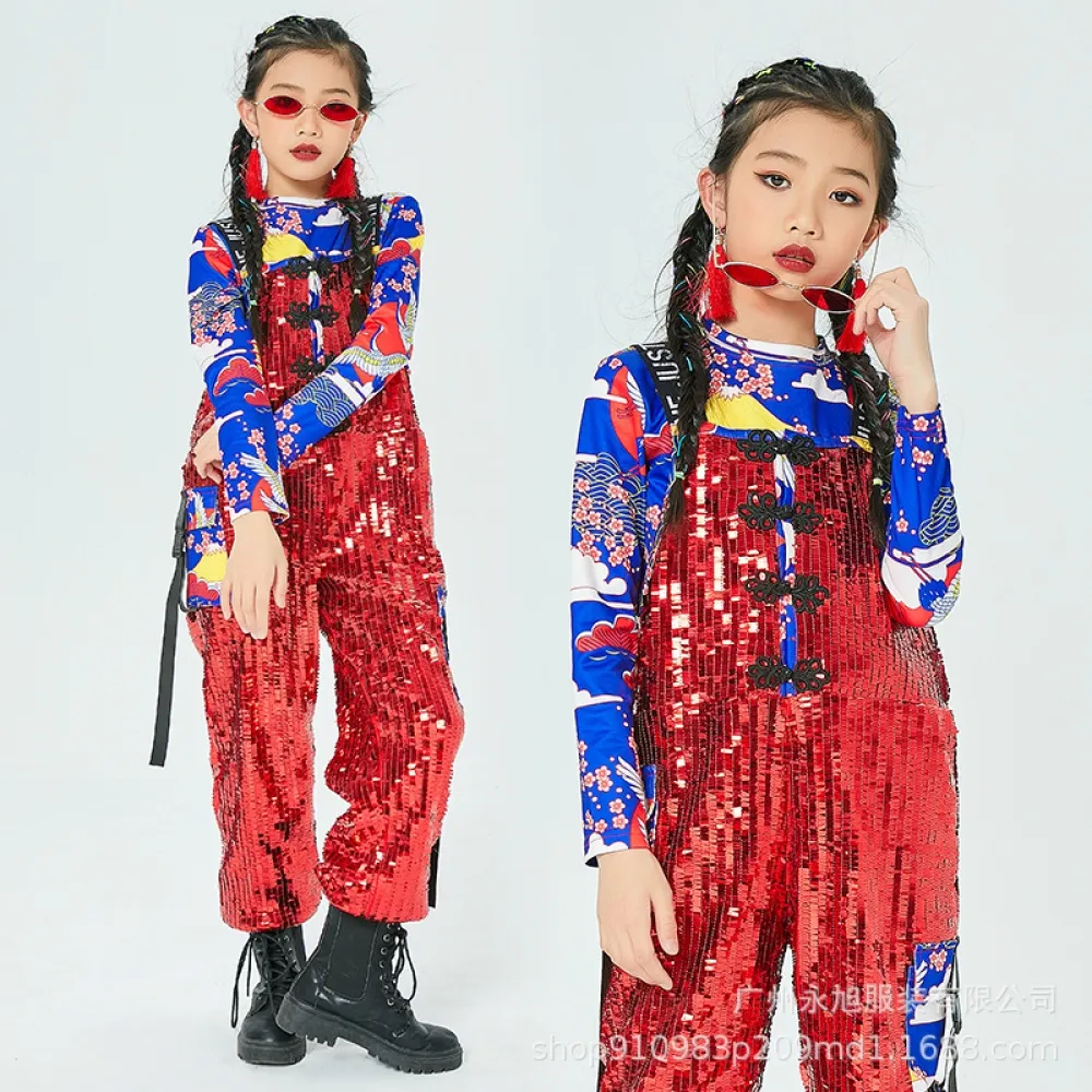 Ragazze Hip-hop Hip-hop Set di abbigliamento alla moda Abbigliamento da ballo jazz per bambini Fresco e bello Passerella Hiphop