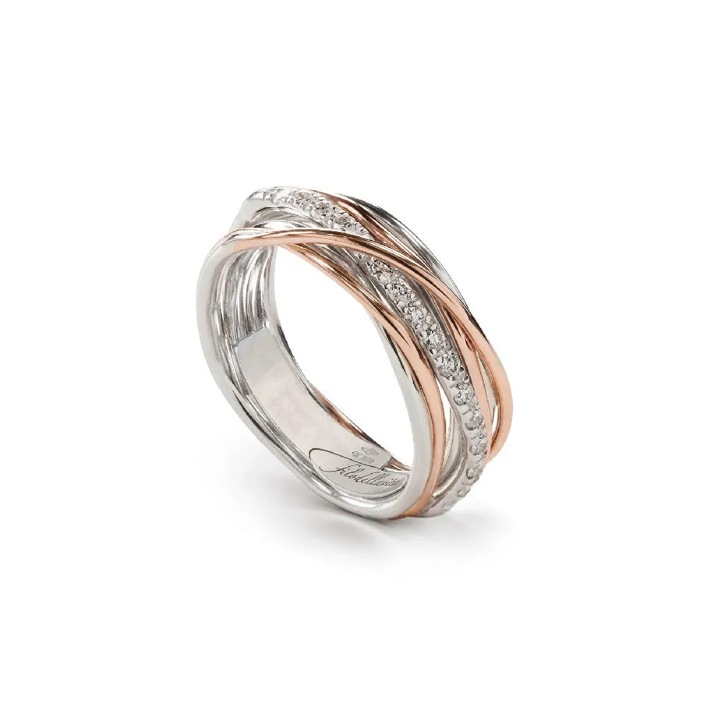 Rubinia Filodellavita - Anello Classic 7 Fili in oro rosa kt, argento 925 e diamanti bianchi