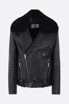  SAINT LAURENT giacca biker in pelle vintage e shearling 