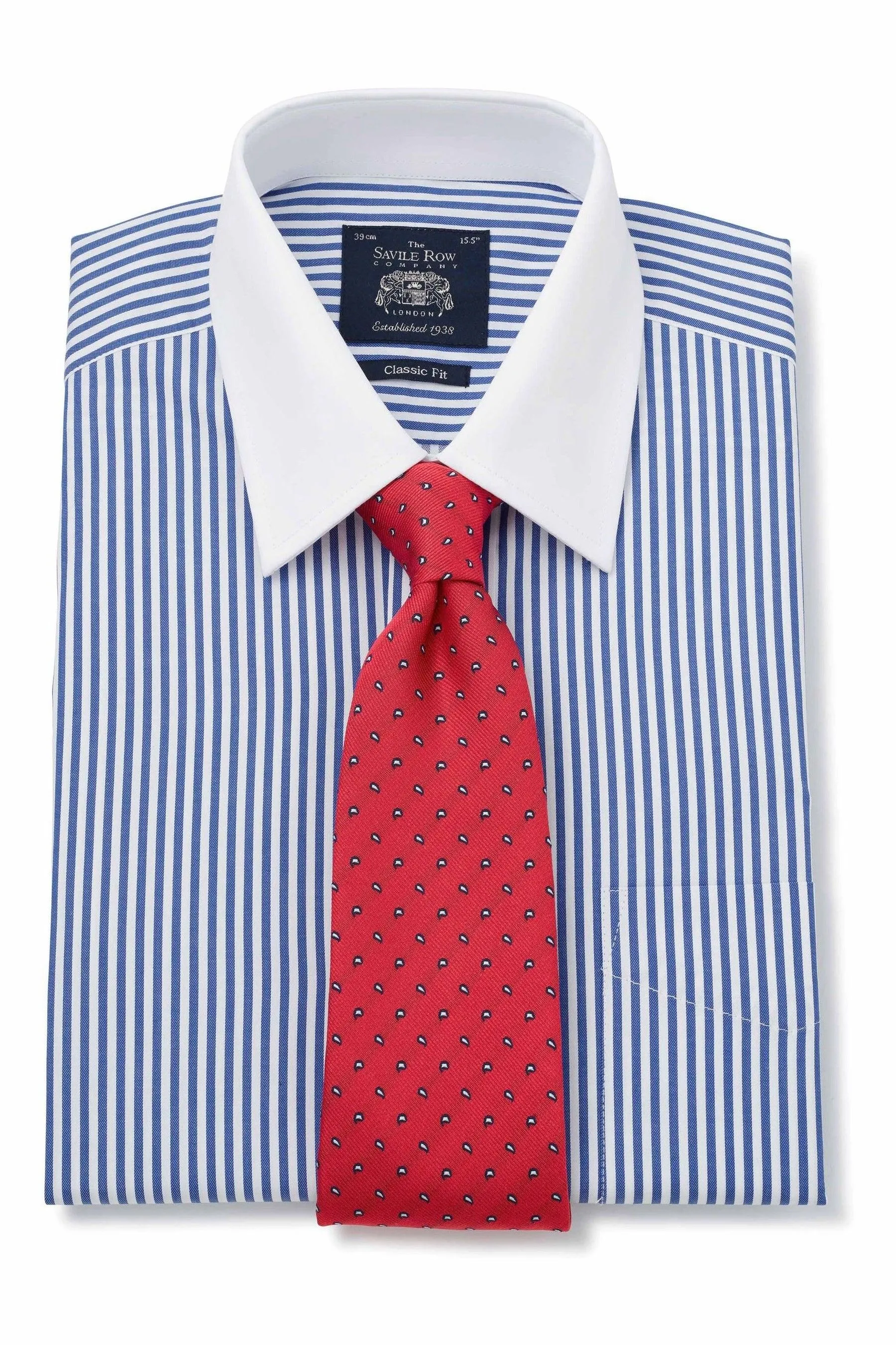 Savile - Row Co - Blu - A righe - Camicia classica con polsino doppio