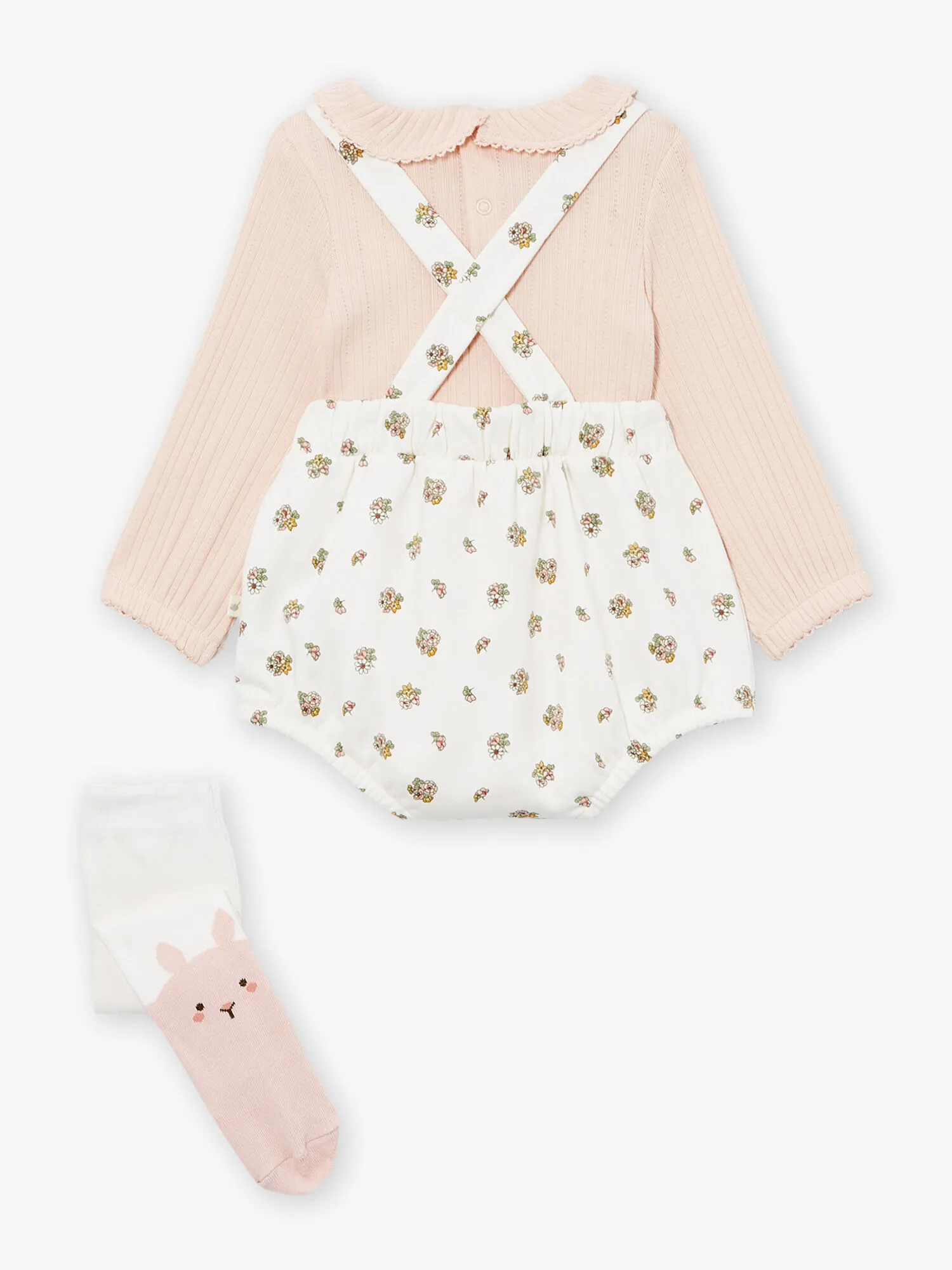 Set body, pagliaccetto e collant ecrù e rosa    