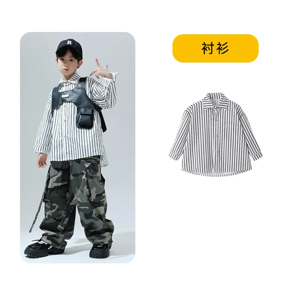 Street Dance Abbigliamento alla moda per bambini Gilet Camicia a righe Ragazzi Abito retrò hip-hop Abbigliamento performance hip