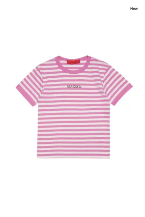 T-shirt a righe rosa con logo per bambina